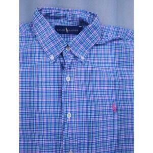 Ralph Lauren Shirt Men Large Blue Gingham Check Plaid Long Sleeve Button Down